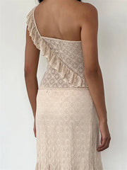 Summer Fashion Sleeveless Ruffles Off Shoulder Lace Floral Mini Party Club Cami Top