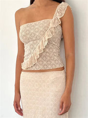 Summer Fashion Sleeveless Ruffles Off Shoulder Lace Floral Mini Party Club Cami Top