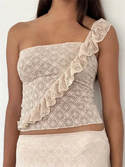 Summer Fashion Sleeveless Ruffles Off Shoulder Lace Floral Mini Party Club Cami Top
