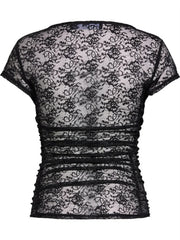 Summer Short Sleeve Lace Slim Fit See Through Pullovers Causal Female Streetwear Basic Tee