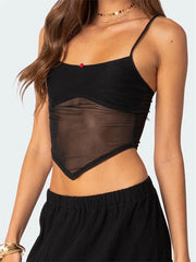 Front Flower Spaghetti Strap Exposed Navel Patchwork Cropped Cami Top