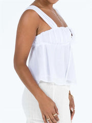 Spaghetti Strap Casual Ruffles Square Neck Lace-up Solid Mini Vests  Crop Tops