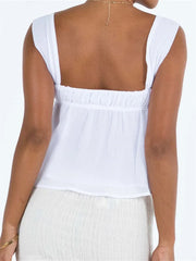 Spaghetti Strap Casual Ruffles Square Neck Lace-up Solid Mini Vests  Crop Tops