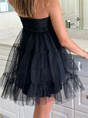 Tulle Tutu Tube Solid Color Strapless Off Shoulder Mini Dress