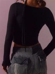 V-neck Casual Long Sleeve Spring Autumn Solid Slim Fit Pullovers Female Streetwear Base Tops Tee