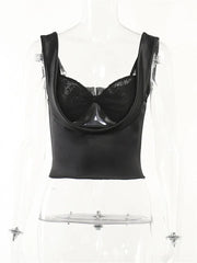 Vintage Lace Patchwork Spaghetti Strap Low Cut Backless Streetwear Mini Vests