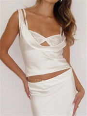 Vintage Lace Patchwork Spaghetti Strap Low Cut Backless Streetwear Mini Vests