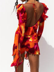 FashionSierra -Y2K Ruffle Deep V-neck Slim Fit Mini Dress