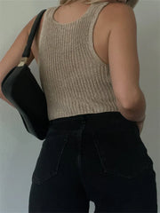 Knitted Sweaters Vest Casual Retro Sleeveless V-Neck Buttons Up Tank Summer Autumn Chic Vest  Club Crop Tops