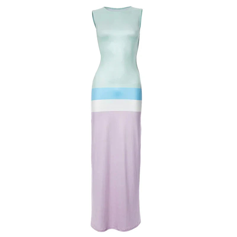Autumn And Winter Macaron Sleeveless Round Neck Sweetie Long Dresses Streetwear Maxi Dress
