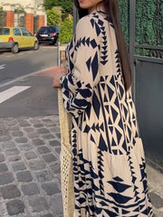 Vintage Print Sleeve Pleated Boho Dress