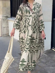 Vintage Print Sleeve Pleated Boho Dress