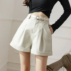 New Autumn Winter High Waist Black Leather Female Boots Shorts