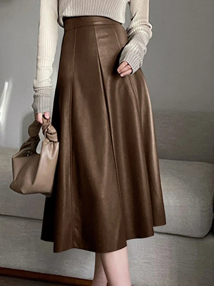 Elegant PU Leather High-Waist Party Skirt Bottom