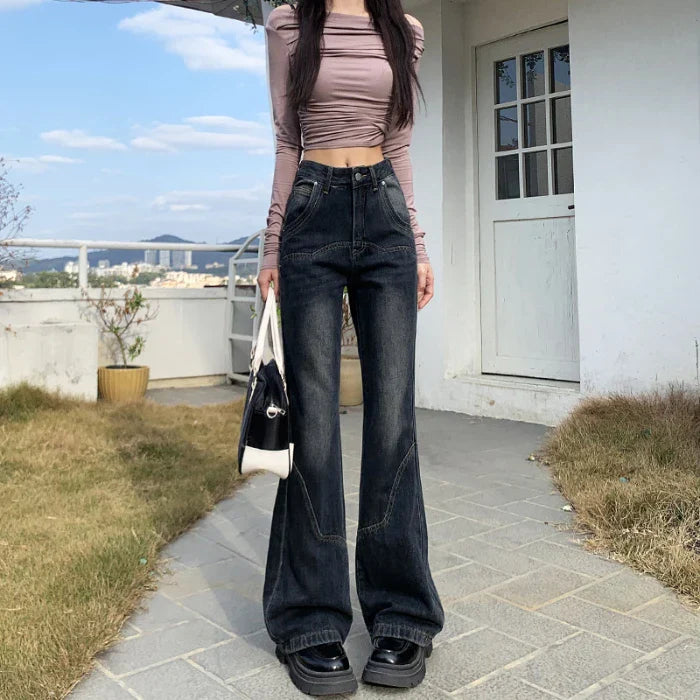 Pantalones Vaqueros Mujeres Nuevo Sentido Suelta Delgada Acampanados Jeans