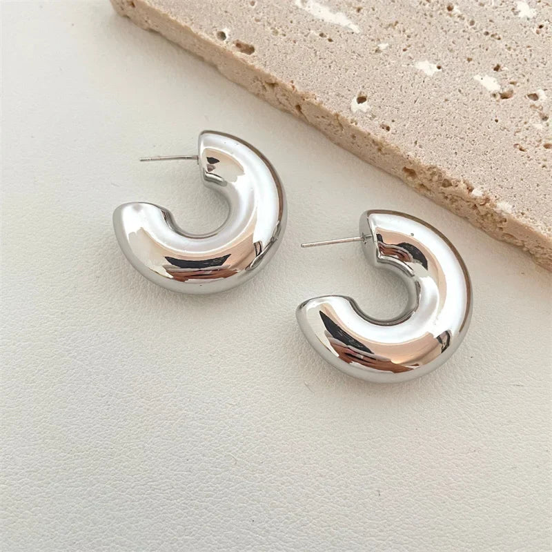 Exaggerate Big Round Circle Drop Dupes Chunky TearDrop Stainless Steel Earring