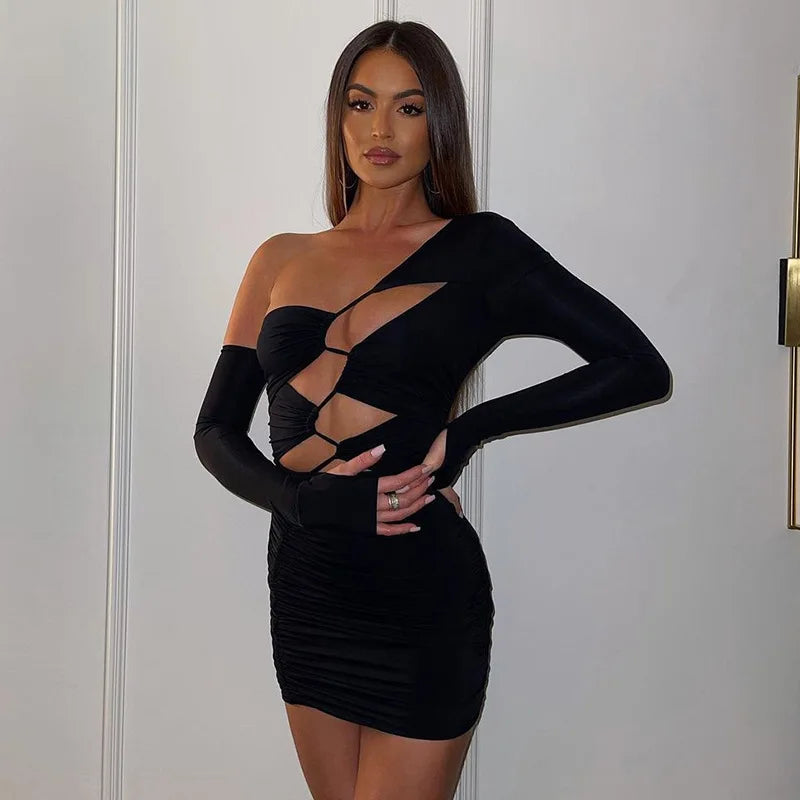 Club Chic Fashion Long Sleeve Bandage WomenParty Mini Cut Out Dress