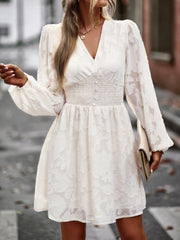 Chic Hook Flower Hollow Button Full Sleeve Mini Dress