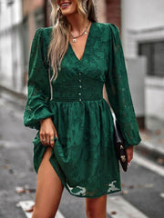 Chic Hook Flower Hollow Button Full Sleeve Mini Dress