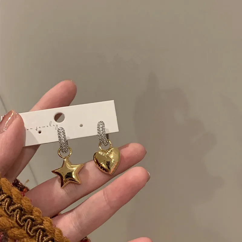 Gold Plated Heart Star Punk Hip Hop Silver Jewelry Female Earring