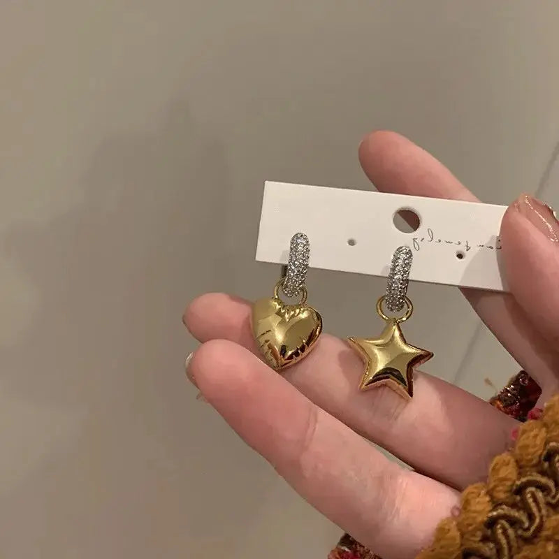 Gold Plated Heart Star Punk Hip Hop Silver Jewelry Female Earring