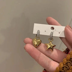 Gold Plated Heart Star Punk Hip Hop Silver Jewelry Female Earring
