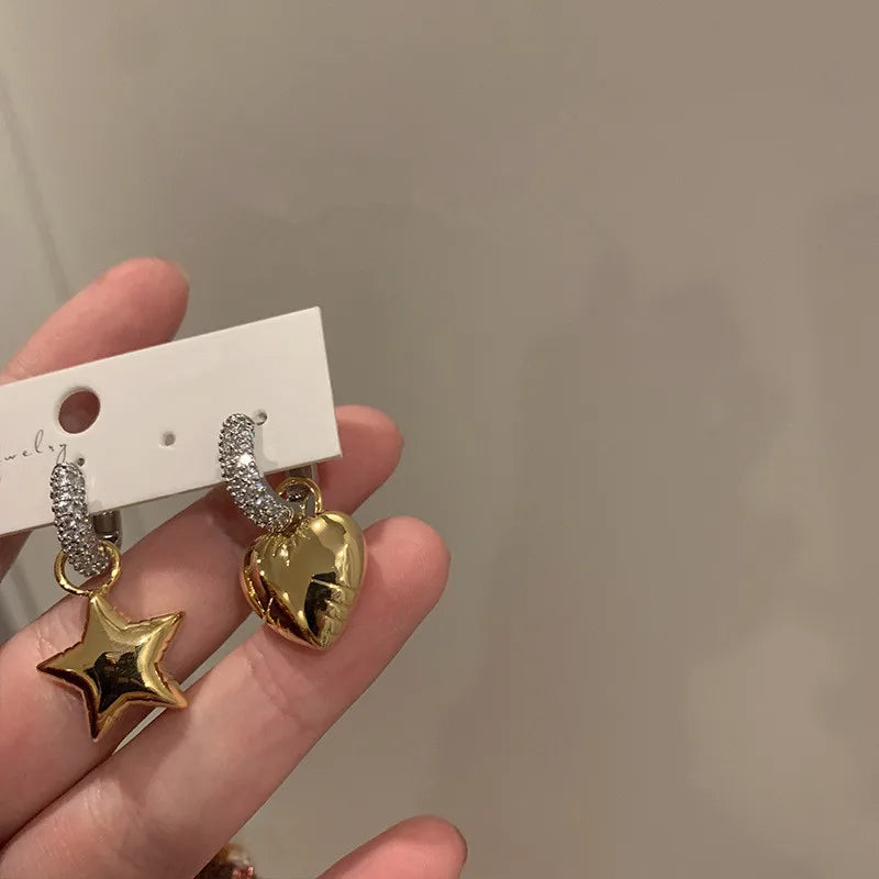 Gold Plated Heart Star Punk Hip Hop Silver Jewelry Female Earring