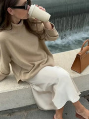 Classic Solid Turtleneck Knitted Warm WomenAutumn Long Sleeve Sweater