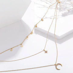 Clavicle Punk Golden Multilayer Moon Star Boho Crystal WomenNecklake