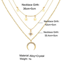 Clavicle Punk Golden Multilayer Moon Star Boho Crystal WomenNecklake