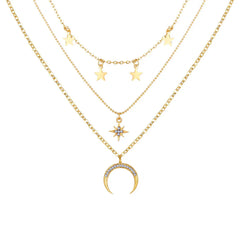 Clavicle Punk Golden Multilayer Moon Star Boho Crystal WomenNecklake