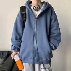 Clothes Hoodies Sweatshirt Drawstring Zip Up Drop Shoulder Streetwear Tops Coat