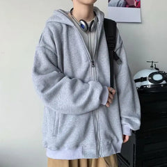 Clothes Hoodies Sweatshirt Drawstring Zip Up Drop Shoulder Streetwear Tops Coat
