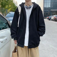 Clothes Hoodies Sweatshirt Drawstring Zip Up Drop Shoulder Streetwear Tops Coat