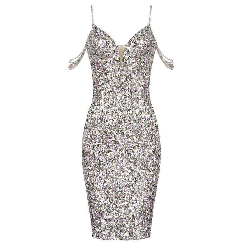 Sequin Crystal Spaghetti Strap Colorful Prom Dresses