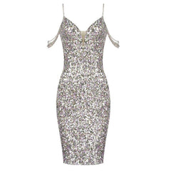 Sequin Crystal Spaghetti Strap Colorful Prom Dresses