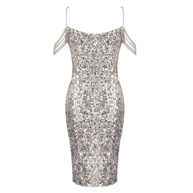Sequin Crystal Spaghetti Strap Colorful Prom Dresses