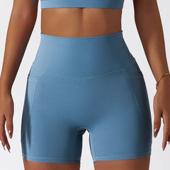 Skin Friendly Summer High Waist Hip Lift Pants Pocket Breathable Running Cycling Sports Short