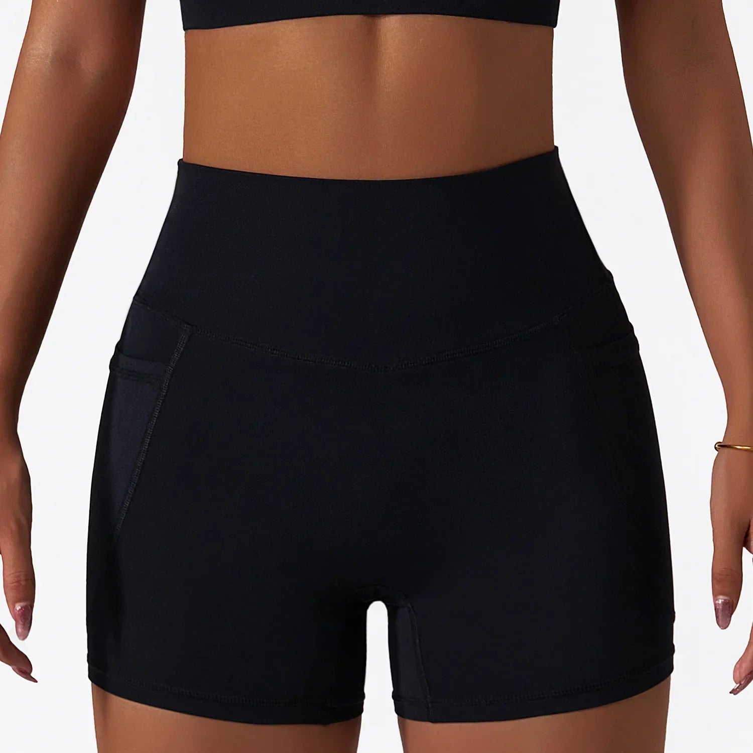 Skin Friendly Summer High Waist Hip Lift Pants Pocket Breathable Running Cycling Sports Short