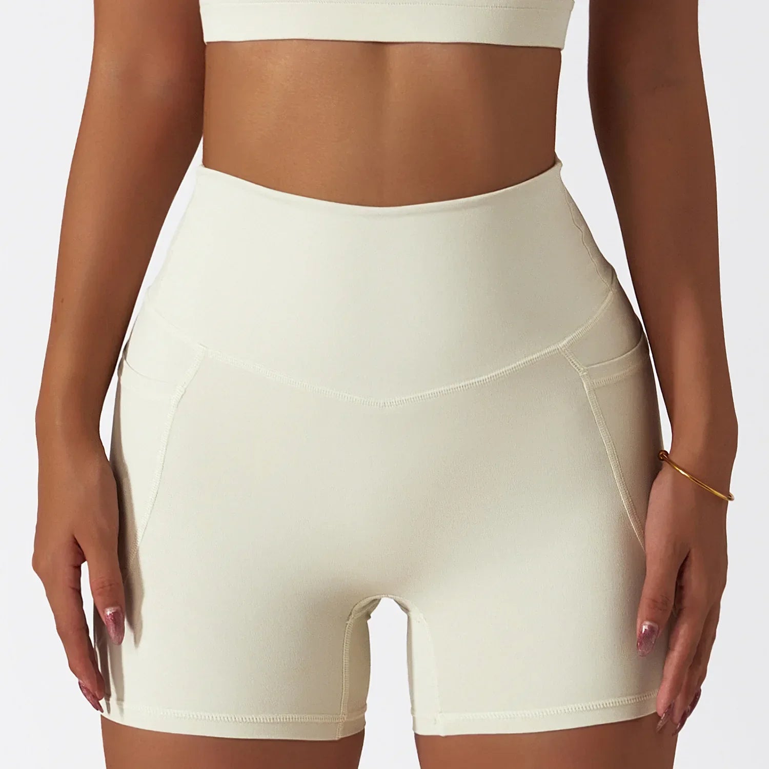 Skin Friendly Summer High Waist Hip Lift Pants Pocket Breathable Running Cycling Sports Short