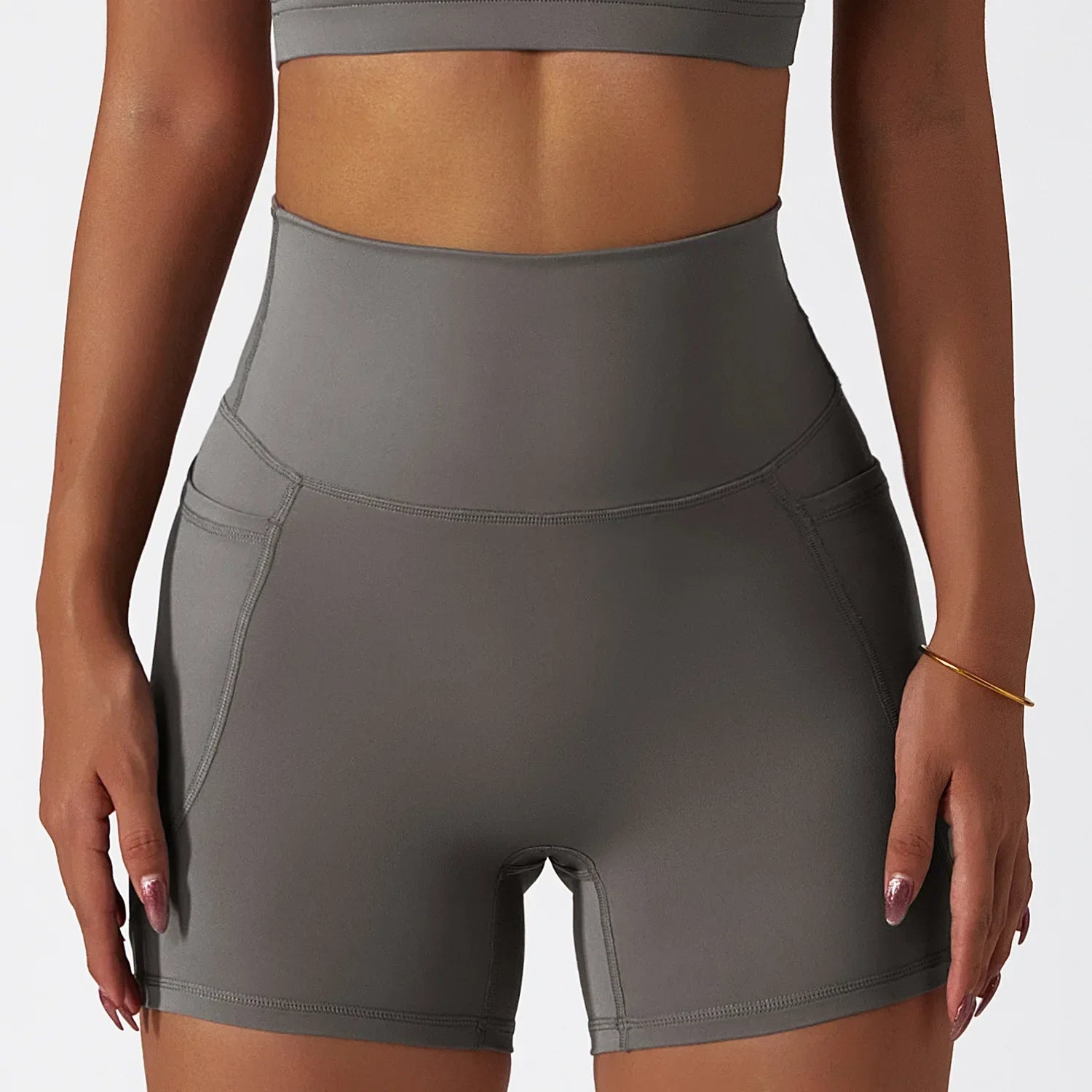 Skin Friendly Summer High Waist Hip Lift Pants Pocket Breathable Running Cycling Sports Short