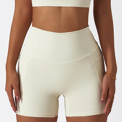 Skin Friendly Summer High Waist Hip Lift Pants Pocket Breathable Running Cycling Sports Short