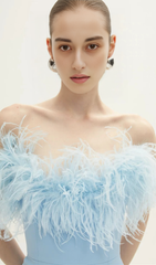 FEATHER MINI DRESS IN ROYAL BLUE