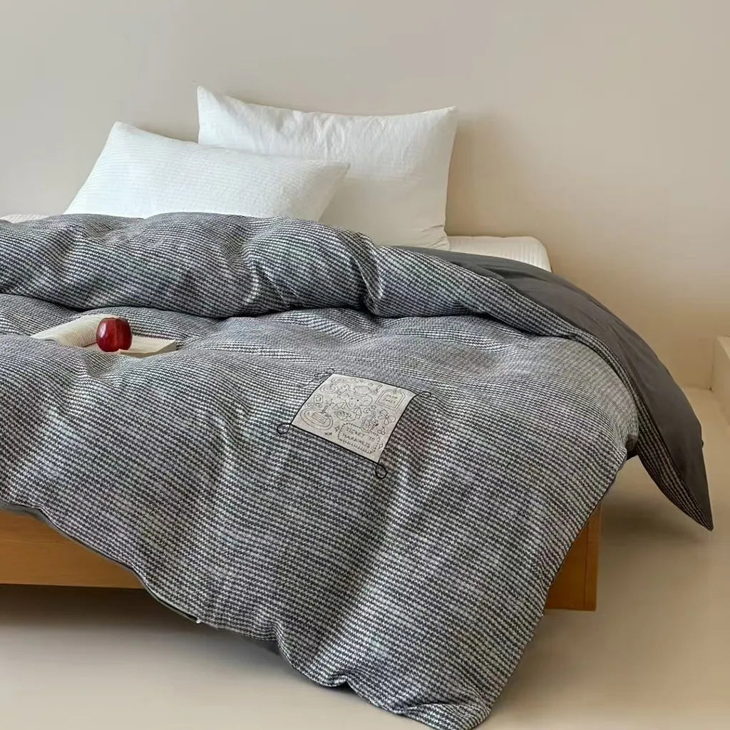 Cotton Houndstooth Jacquard Farmhouse Duvet Cover