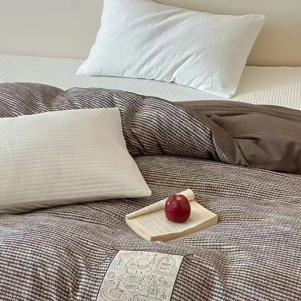 Cotton Houndstooth Jacquard Farmhouse Duvet Cover