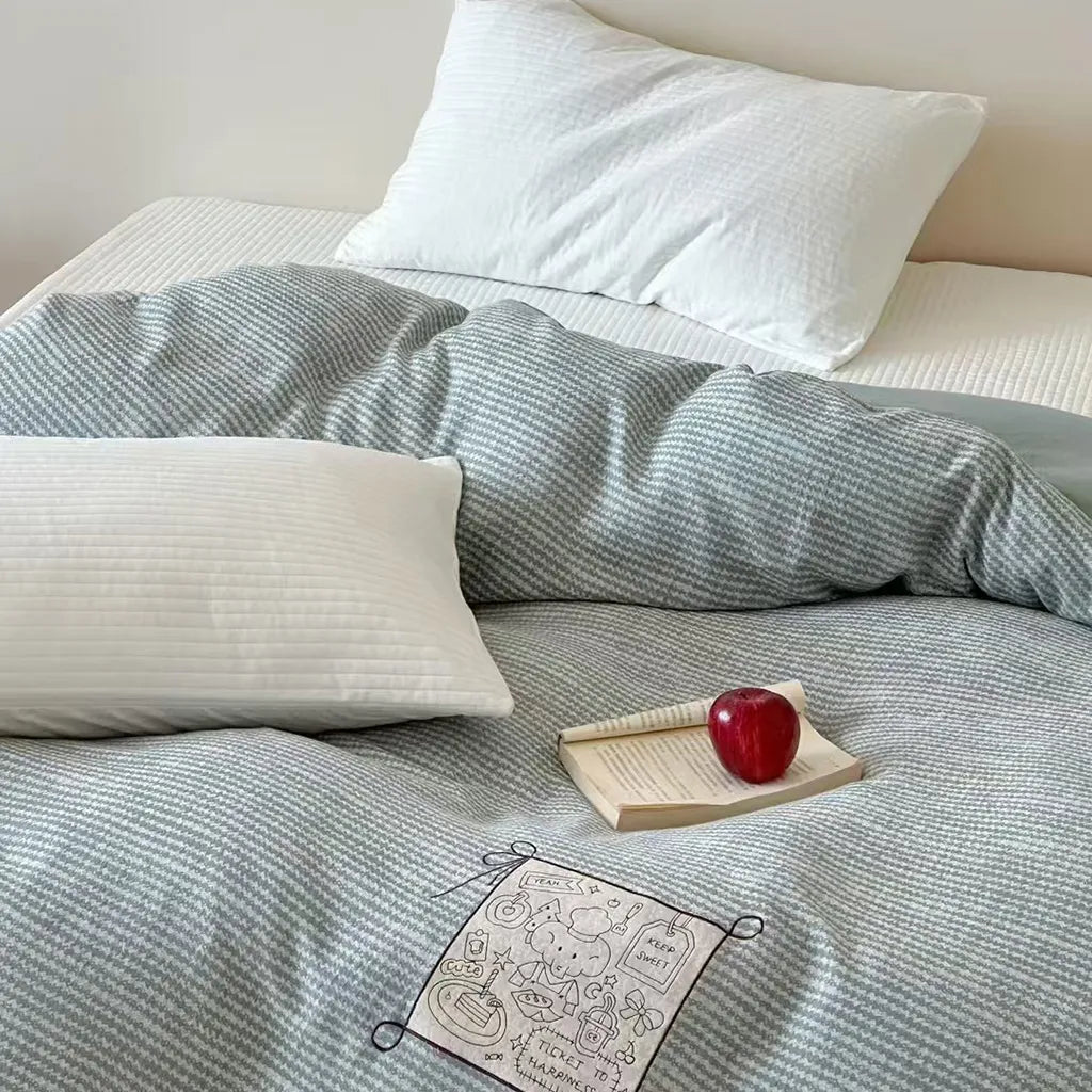 Cotton Houndstooth Jacquard Farmhouse Duvet Cover