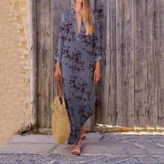 Spring Casual V-Neck Slit Maxi Tunic Boho Dress