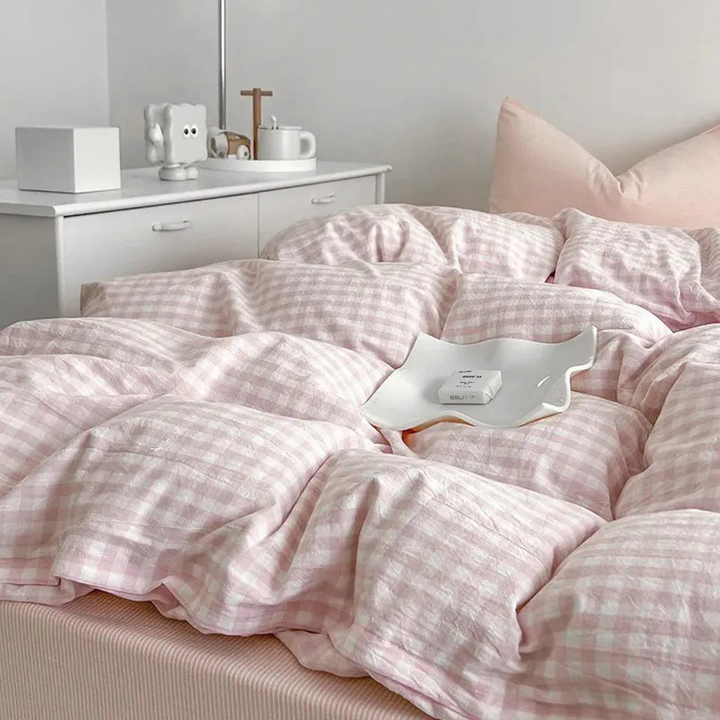 Cotton Small Gingham Duvet Cover - Baby Blue