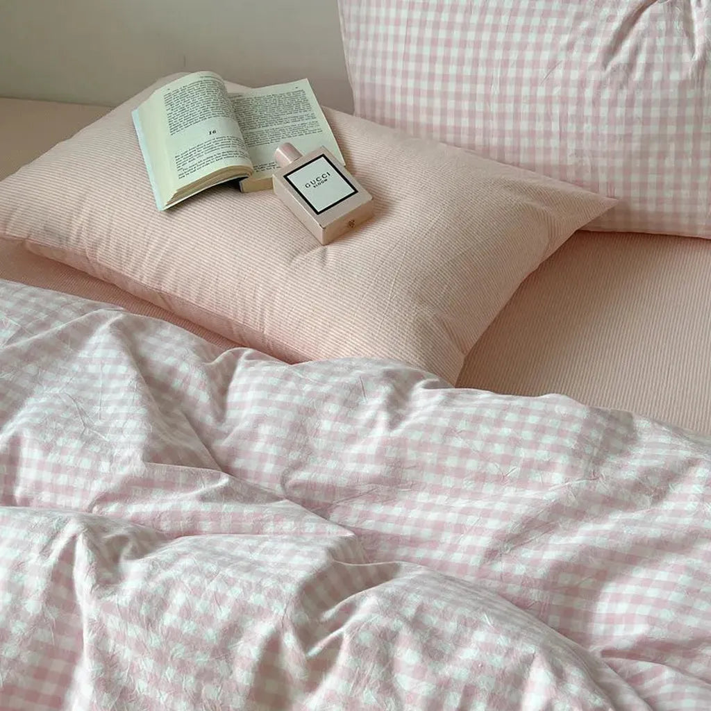 Cotton Small Gingham Duvet Cover - Beige