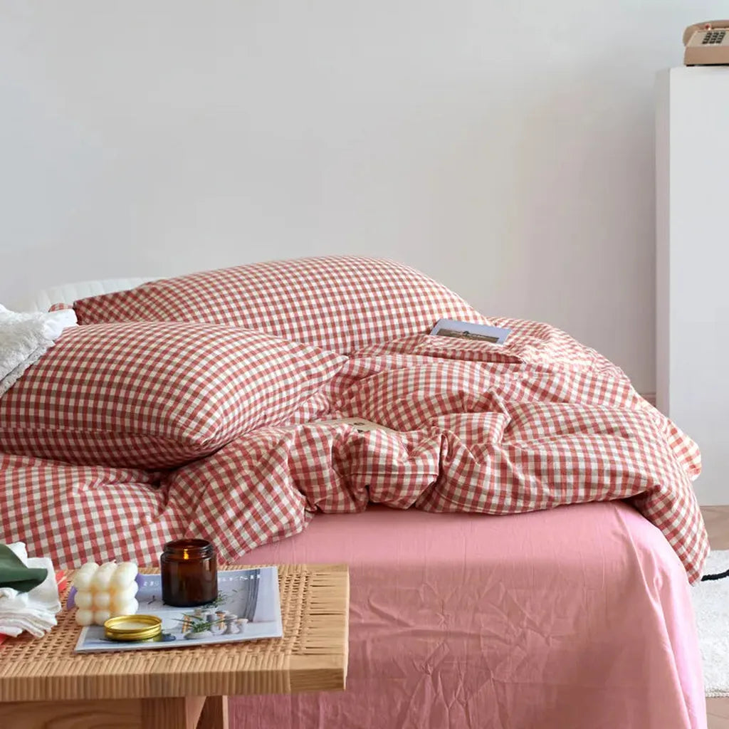 Cotton Small Gingham Duvet Cover - Blue